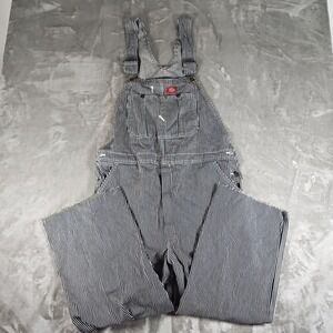 Dickies Overall Bibs Mens 38x25 Black Hickory Stripe Cut Off Workwear Carpenter